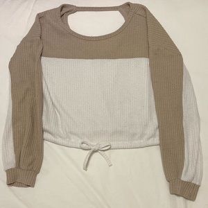 Brown/White Hollister top with open back.